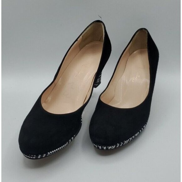 Linea Raffaella Black Suede Geo Designed Heels Pump VERA GOMMA SZ 39.5/8.5 Italy - Picture 1 of 14